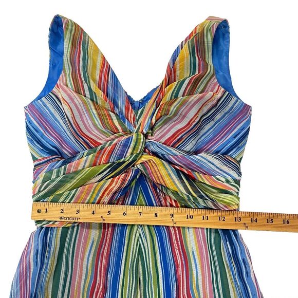 Maggy Boutique Sz 4 Waterfall Stripe Twist Front Midi Flare Dress Summer Rainbow - Picture 8 of 11